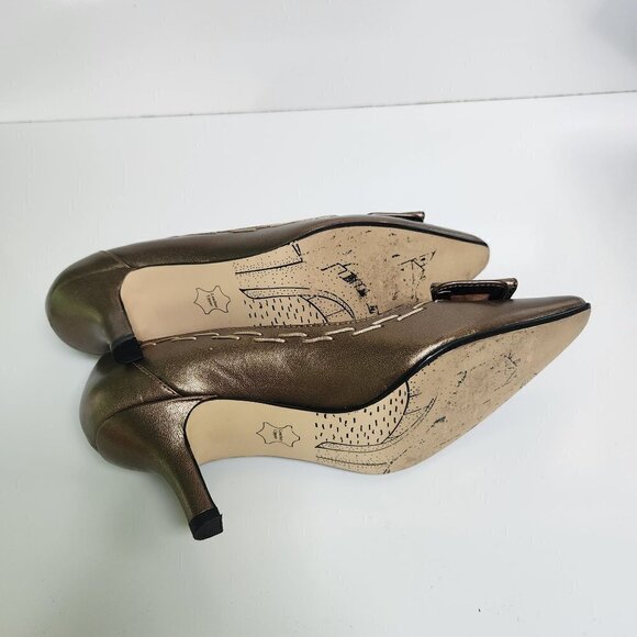 Bella Vita Presto Bronze Kidskin Leather Bow Front Kitten Heels Size 8M - Picture 6 of 12
